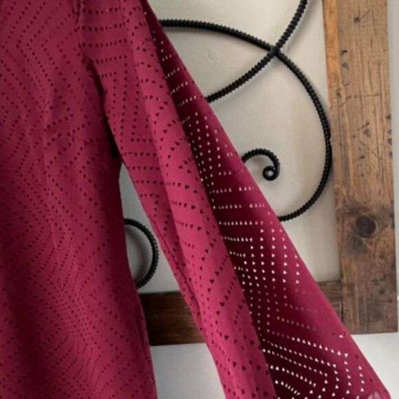 Candies Y2K Shift Burgundy Laser Cut Lined Mini Dress Slit Long Sleeves Size S - Picture 3 of 11